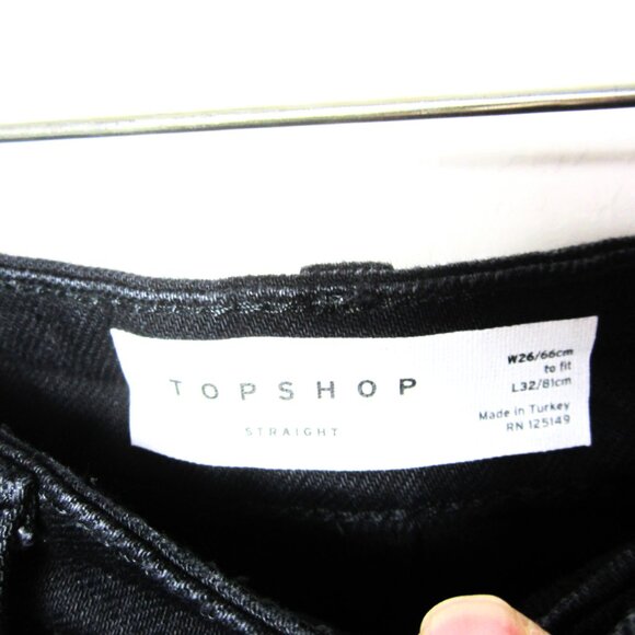 Topshop NEW 26 US 4 Black Straight Jeans Raw Hem 26" Inseam Crop High Waist - Picture 7 of 9